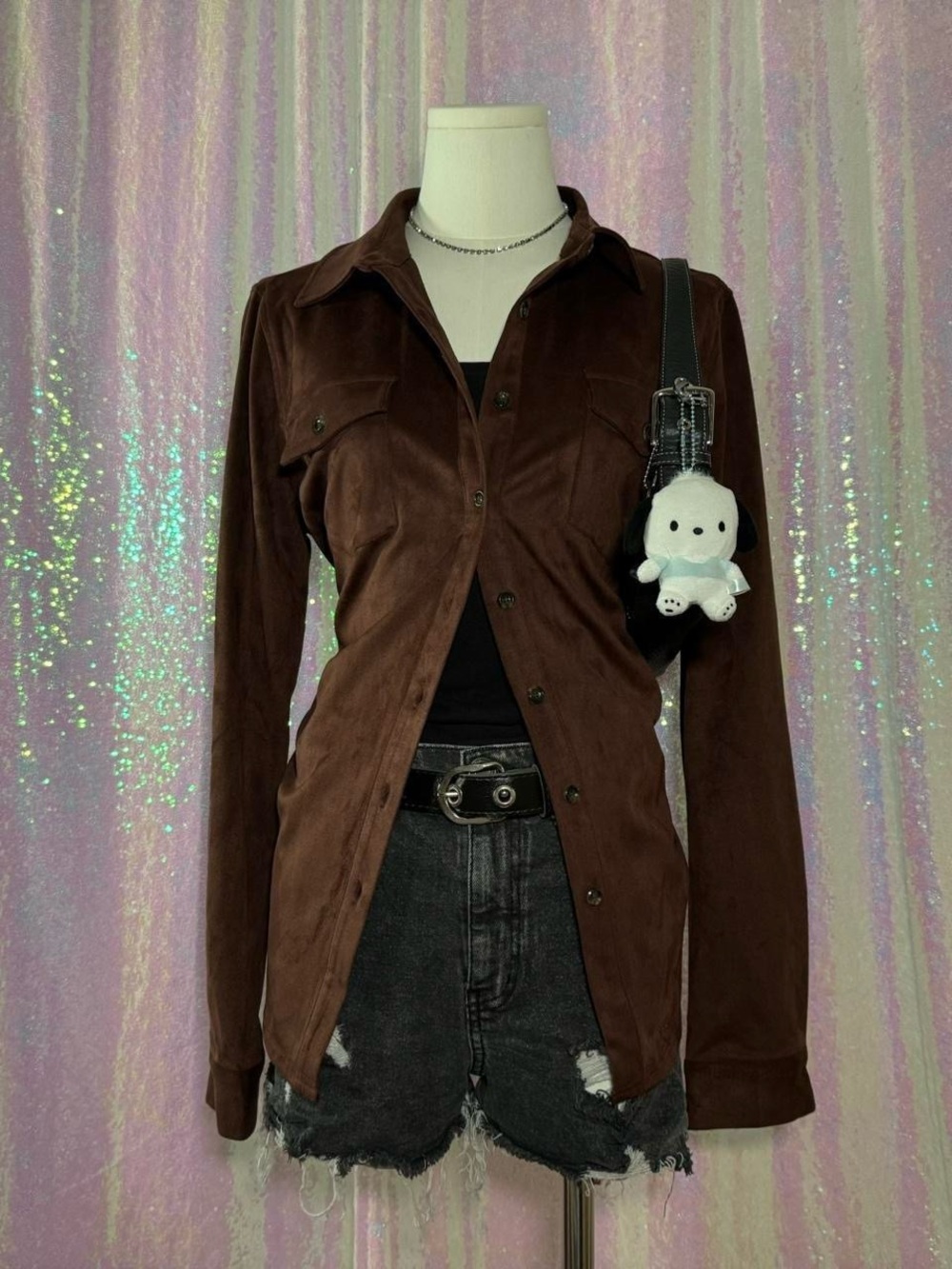NWT ★ Boston Proper Brown Faux Suede Button-Up Long-Sleeve Shirt ★彡
